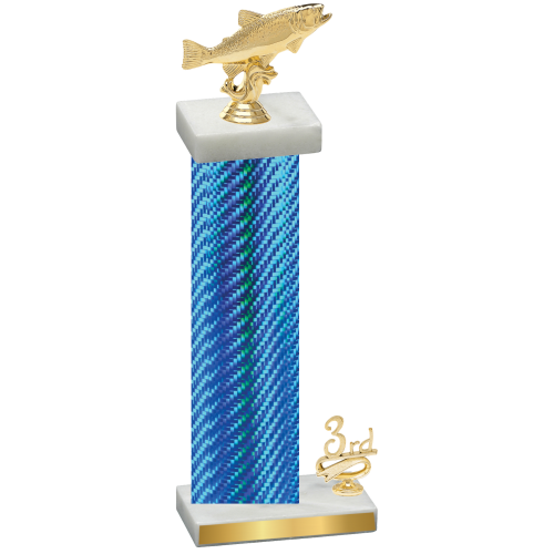 Accented Single Blue Carbon Fiber Third Place Fishing Trophy