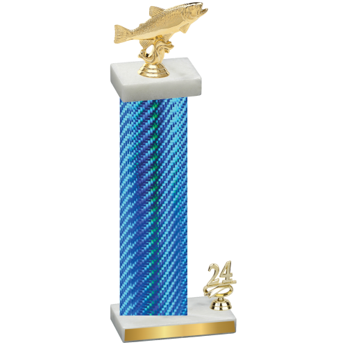 Accented Single Blue Carbon Fiber Year Fishing Trophy