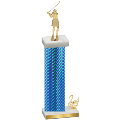 Accented Single Blue Carbon Fiber Second Place Golf Trophy