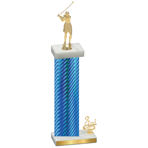 Accented Single Blue Carbon Fiber Third Place Golf Trophy