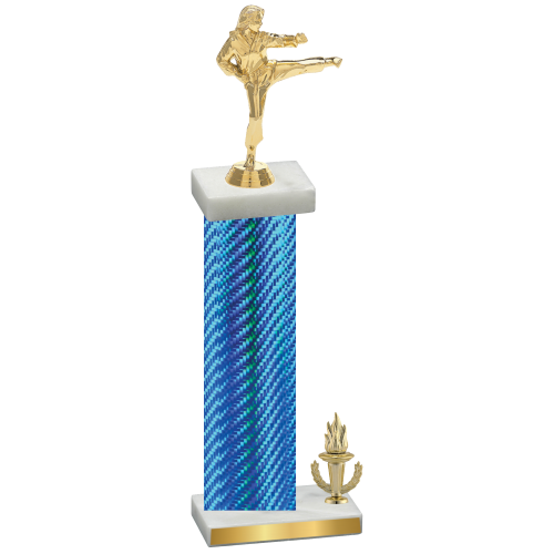 Accented Single Blue Carbon Fiber Victory Karate Trophy