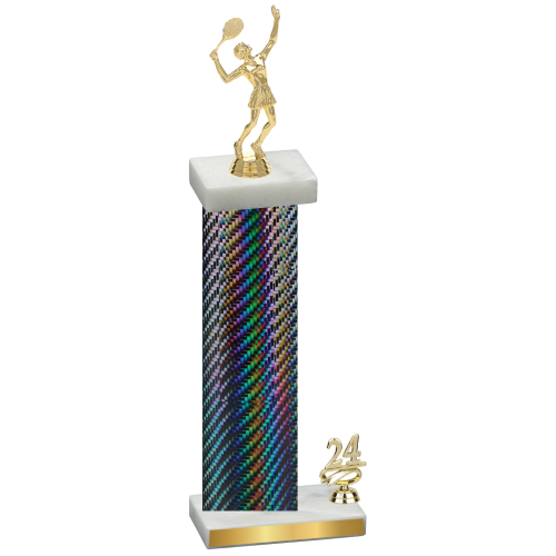 Accented Single Black Carbon Fiber Year Tennis Trophy