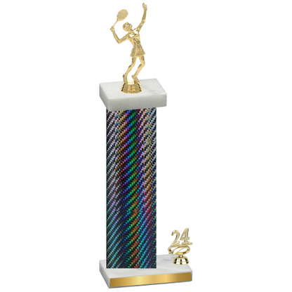 Accented Single Black Carbon Fiber Year Tennis Trophy