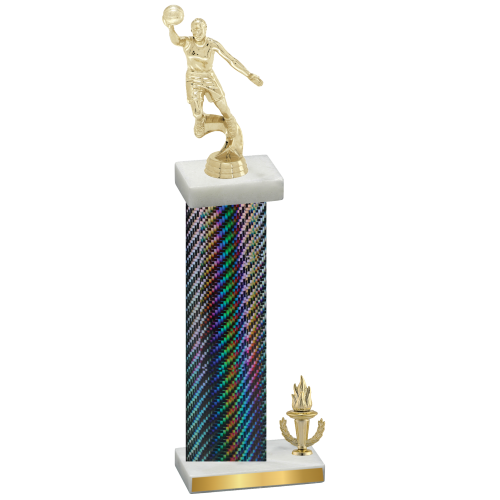 Accented Single Black Carbon Fiber Victory Basketball Trophy