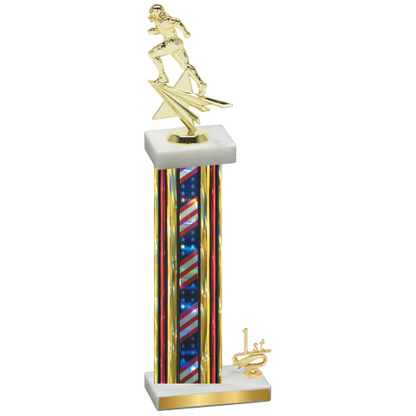 Accented Single Flag USA First Place Football Trophy