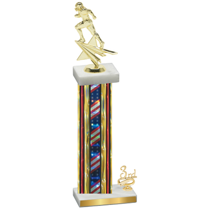 Accented Single Flag USA Third Place Football Trophy