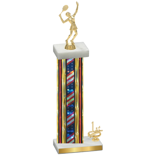 Accented Single Flag USA First Place Tennis Trophy