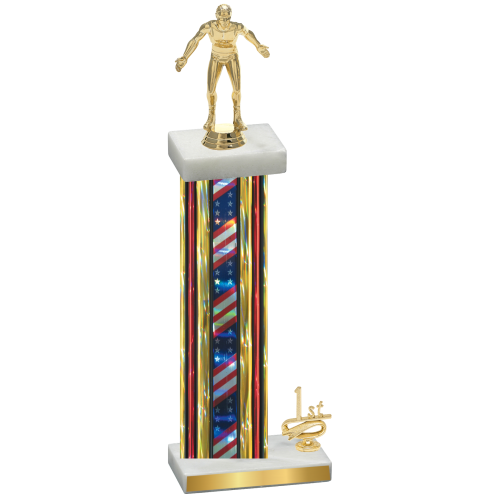 Accented Single Flag USA First Place Wrestling Trophy