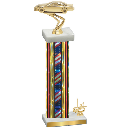 Accented Single Flag USA First Place Cars Trophy