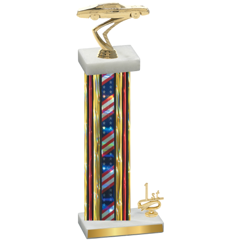 Accented Single Flag USA First Place Cars Trophy