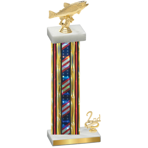 Accented Single Flag USA Second Place Fishing Trophy