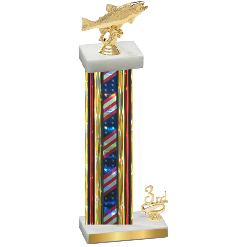 Accented Single Flag USA Third Place Fishing Trophy