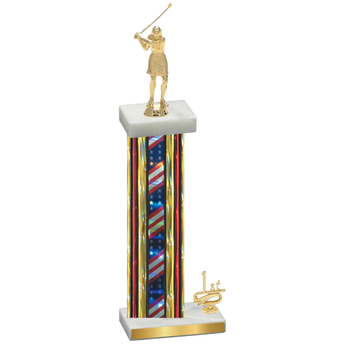 Accented Single Flag USA First Place Golf Trophy