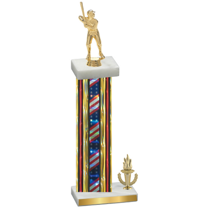 Accented Single Flag USA Victory Baseball Trophy