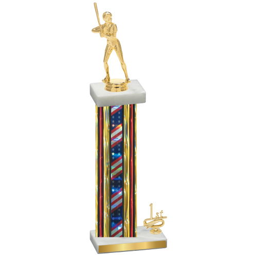 Accented Single Flag USA First Place Softball Trophy