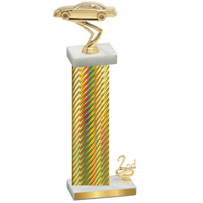Accented Single Gold Carbon Fiber Second Place Cars Trophy