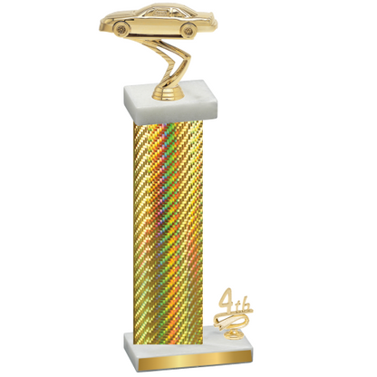 Accented Single Gold Carbon Fiber Fourth Place Cars Trophy