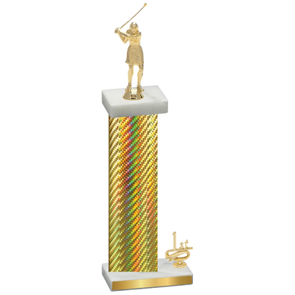 Accented Single Gold Carbon Fiber First Place Golf Trophy