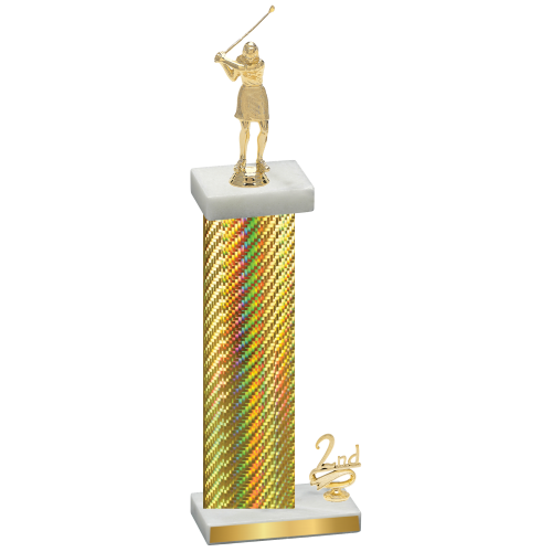 Accented Single Gold Carbon Fiber Second Place Golf Trophy