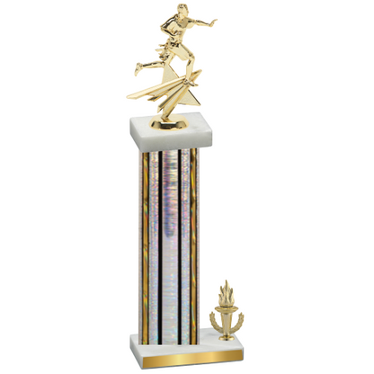 Accented Single Silver Glacier Victory Flag Football Trophy