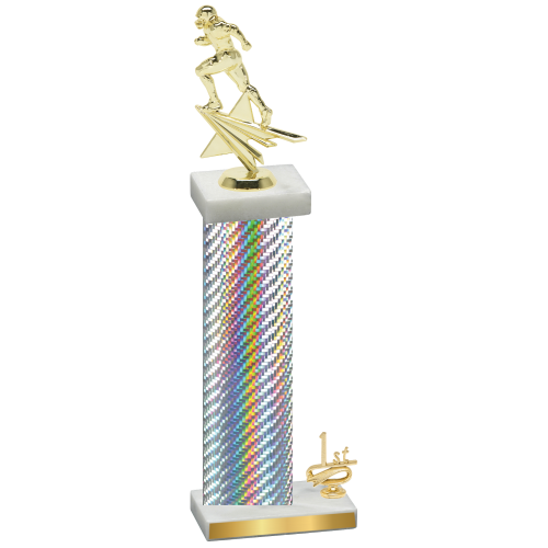 Accented Single Silver Carbon Fiber First Place Football Trophy