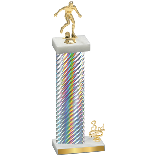 Accented Single Silver Carbon Fiber Third Place Soccer Trophy