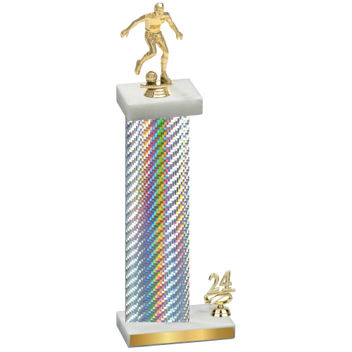 Accented Single Silver Carbon Fiber Year Soccer Trophy