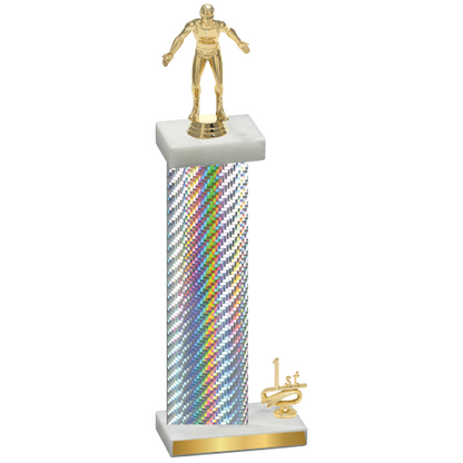 Accented Single Silver Carbon Fiber First Place Wrestling Trophy