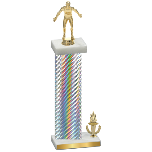 Accented Single Silver Carbon Fiber Victory Wrestling Trophy