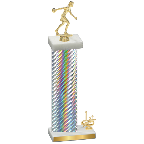 Accented Single Silver Carbon Fiber First Place Bowling Trophy