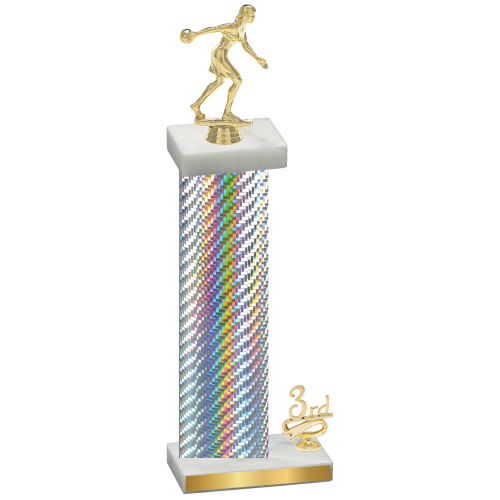 Accented Single Silver Carbon Fiber Third Place Bowling Trophy