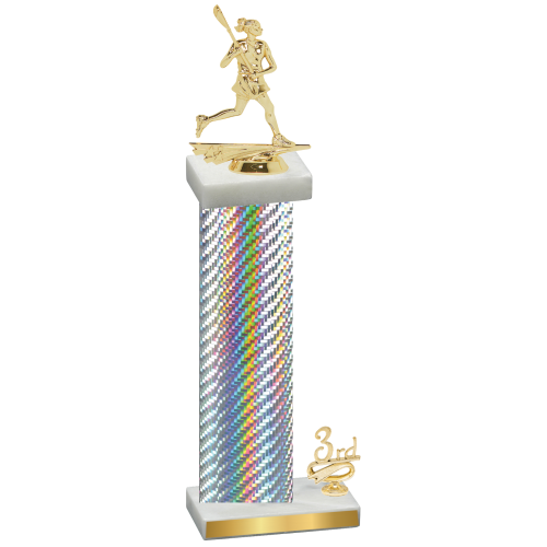 Accented Single Silver Carbon Fiber Third Place Lacrosse Trophy