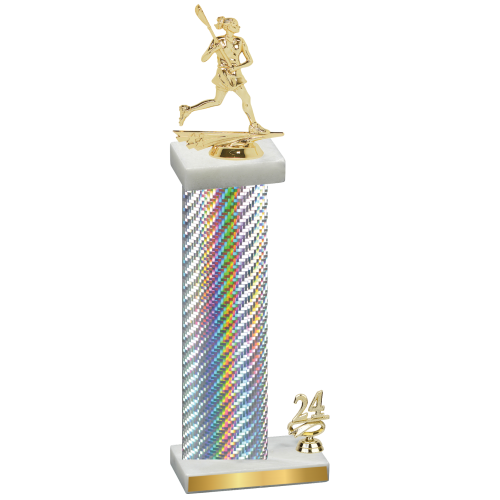 Accented Single Silver Carbon Fiber Year Lacrosse Trophy