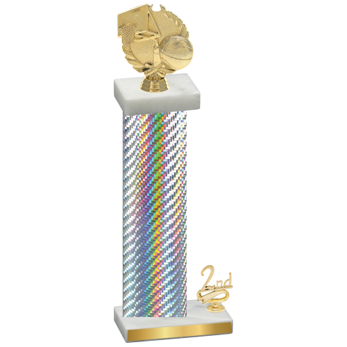 Accented Single Silver Carbon Fiber Second Place Basketball Trophy