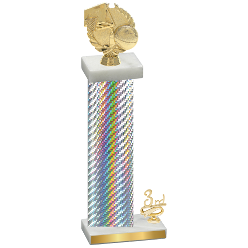 Accented Single Silver Carbon Fiber Third Place Basketball Trophy