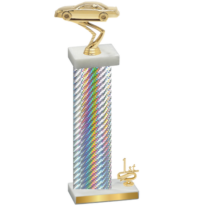 Accented Single Silver Carbon Fiber First Place Cars Trophy