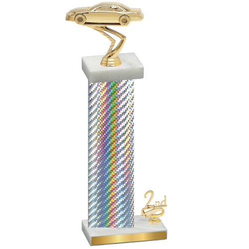 Accented Single Silver Carbon Fiber Second Place Cars Trophy