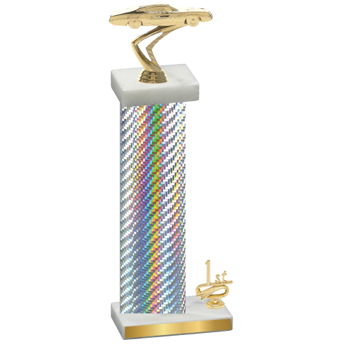 Accented Single Silver Carbon Fiber First Place Cars Trophy