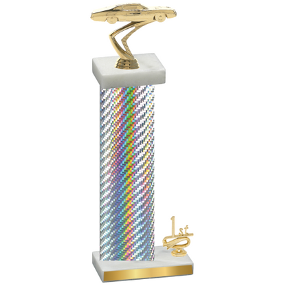 Accented Single Silver Carbon Fiber First Place Cars Trophy