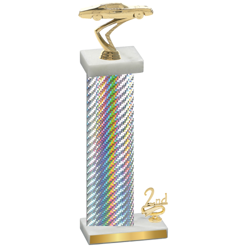 Accented Single Silver Carbon Fiber Second Place Cars Trophy