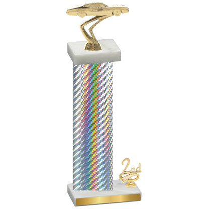Accented Single Silver Carbon Fiber Second Place Cars Trophy