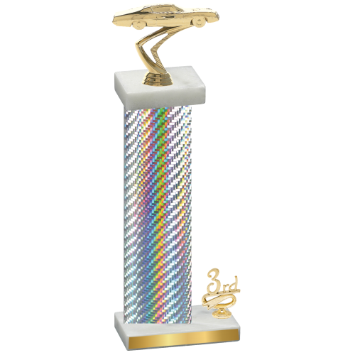 Accented Single Silver Carbon Fiber Third Place Cars Trophy