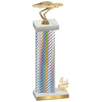 Accented Single Silver Carbon Fiber Fourth Place Cars Trophy