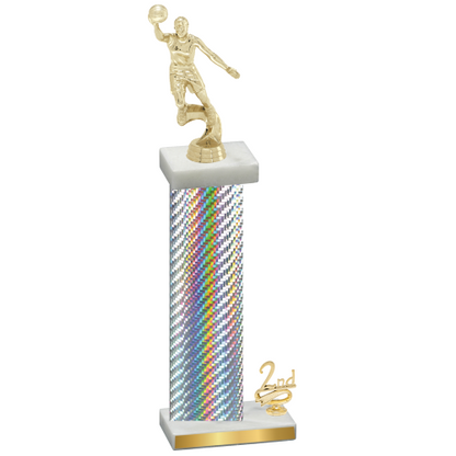 Accented Single Silver Carbon Fiber Second Place Basketball Trophy