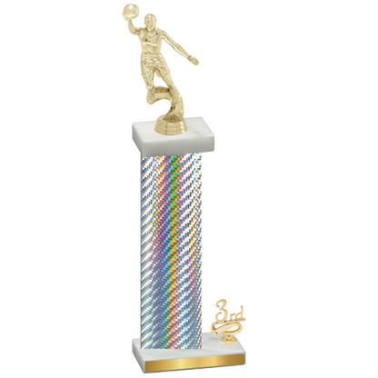 Accented Single Silver Carbon Fiber Third Place Basketball Trophy