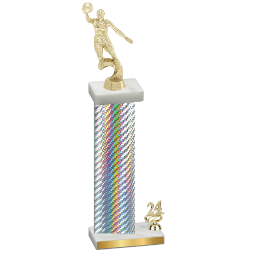 Accented Single Silver Carbon Fiber Year Basketball Trophy