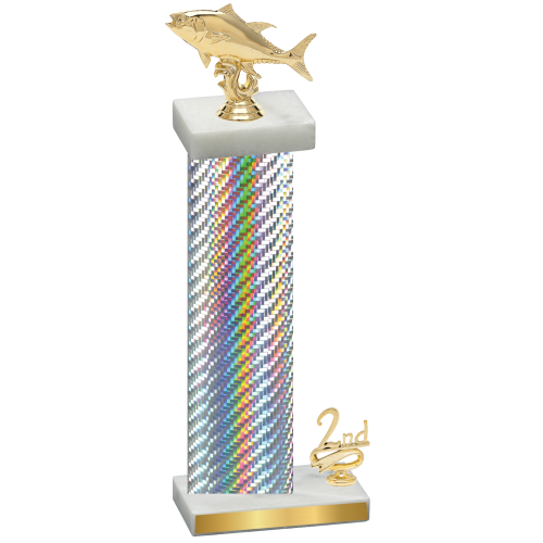 Accented Single Silver Carbon Fiber Second Place Fishing Trophy