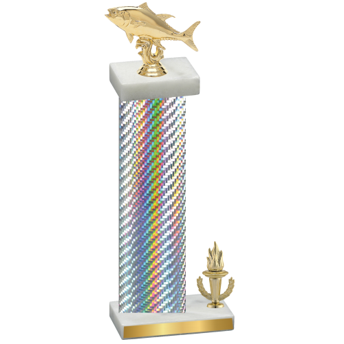 Accented Single Silver Carbon Fiber Victory Fishing Trophy