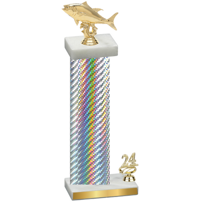 Accented Single Silver Carbon Fiber Year Fishing Trophy