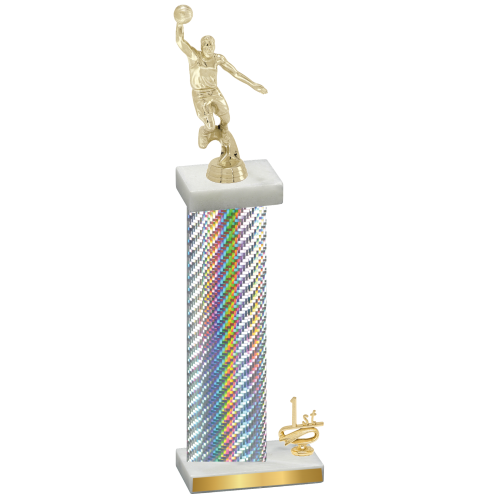 Accented Single Silver Carbon Fiber First Place Basketball Trophy